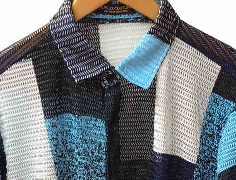 Men’s Luxurious S.Couture Crochet Shirt,Italian Style,Stretch S to 2XL….A18.A