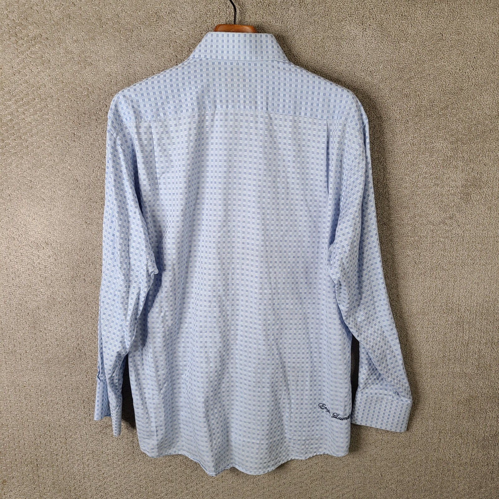 English Laundry Shirt Mens 16.5 34/35 Blue Plaid Button Down Cotton Blend Casual