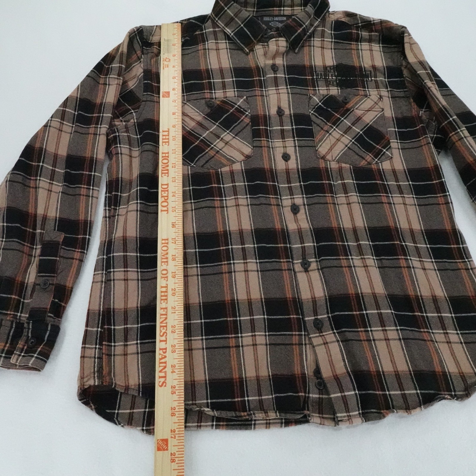 Harley Davidson Shirt Mens Large Brown Plaid Button Down Long Sleeve Embroidered