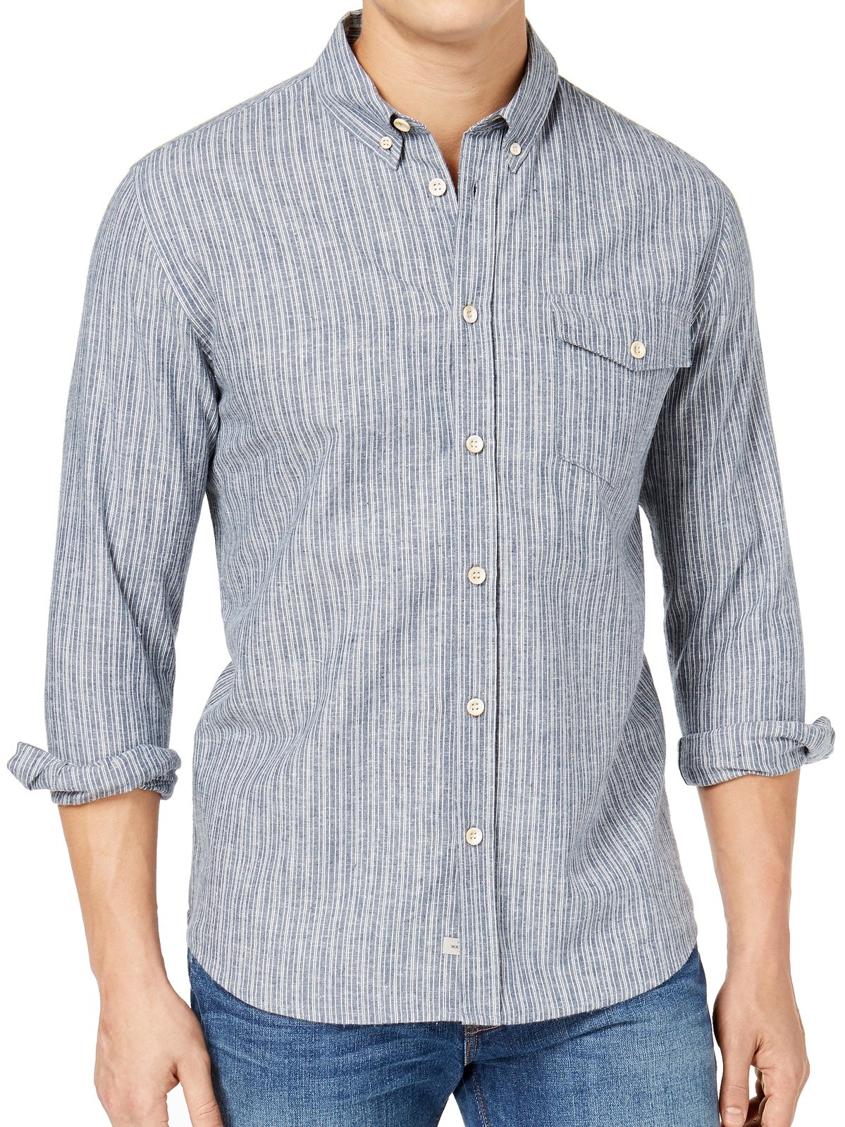Quiksilver Lafitania Rocks Mens Button Down Shirt M Blue Hemp Polyester Striped