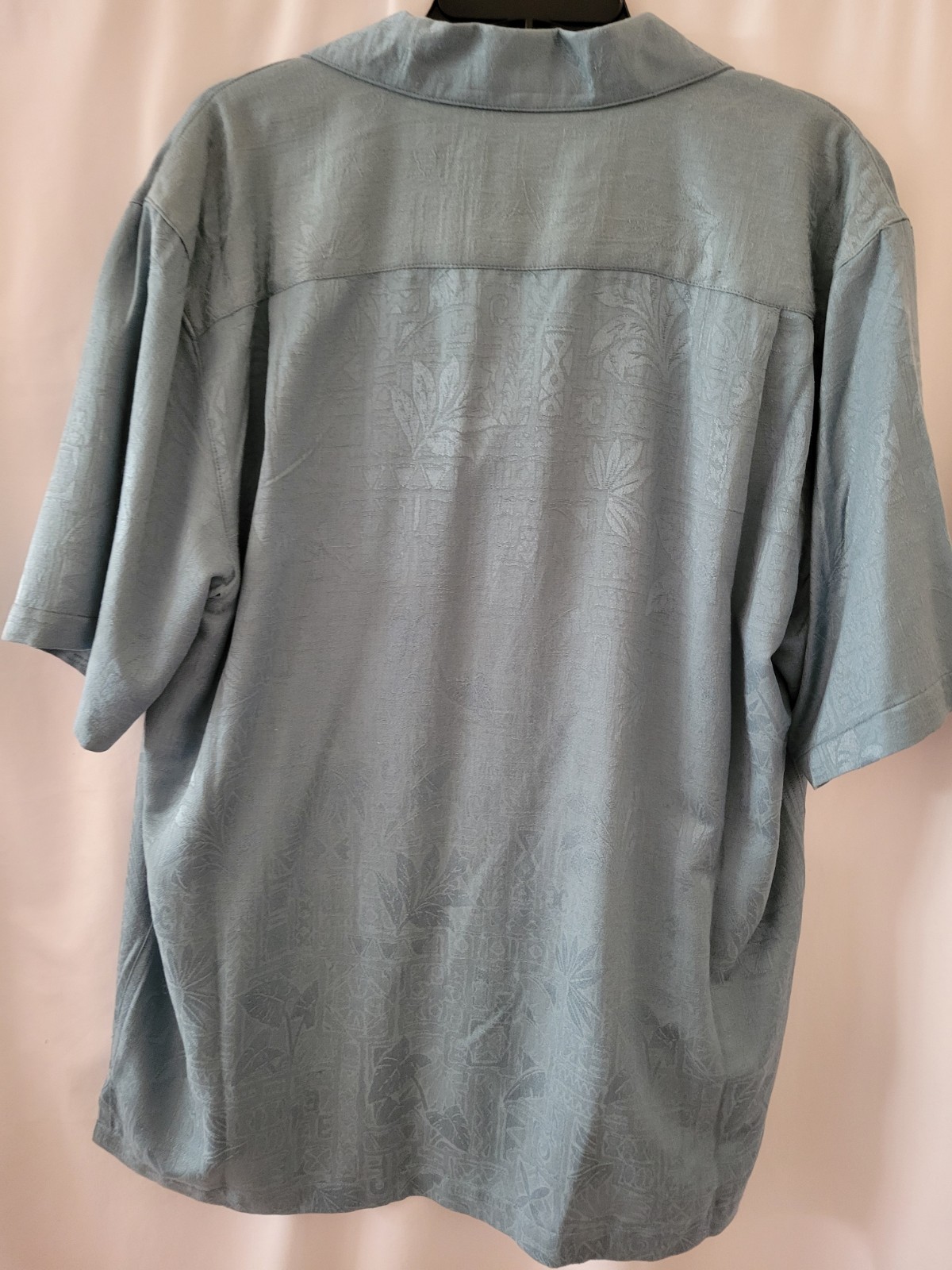 100% Machine Men’s Washable Silk Smokey Blue Batik Bay Hawaiian SS Shirt Medium