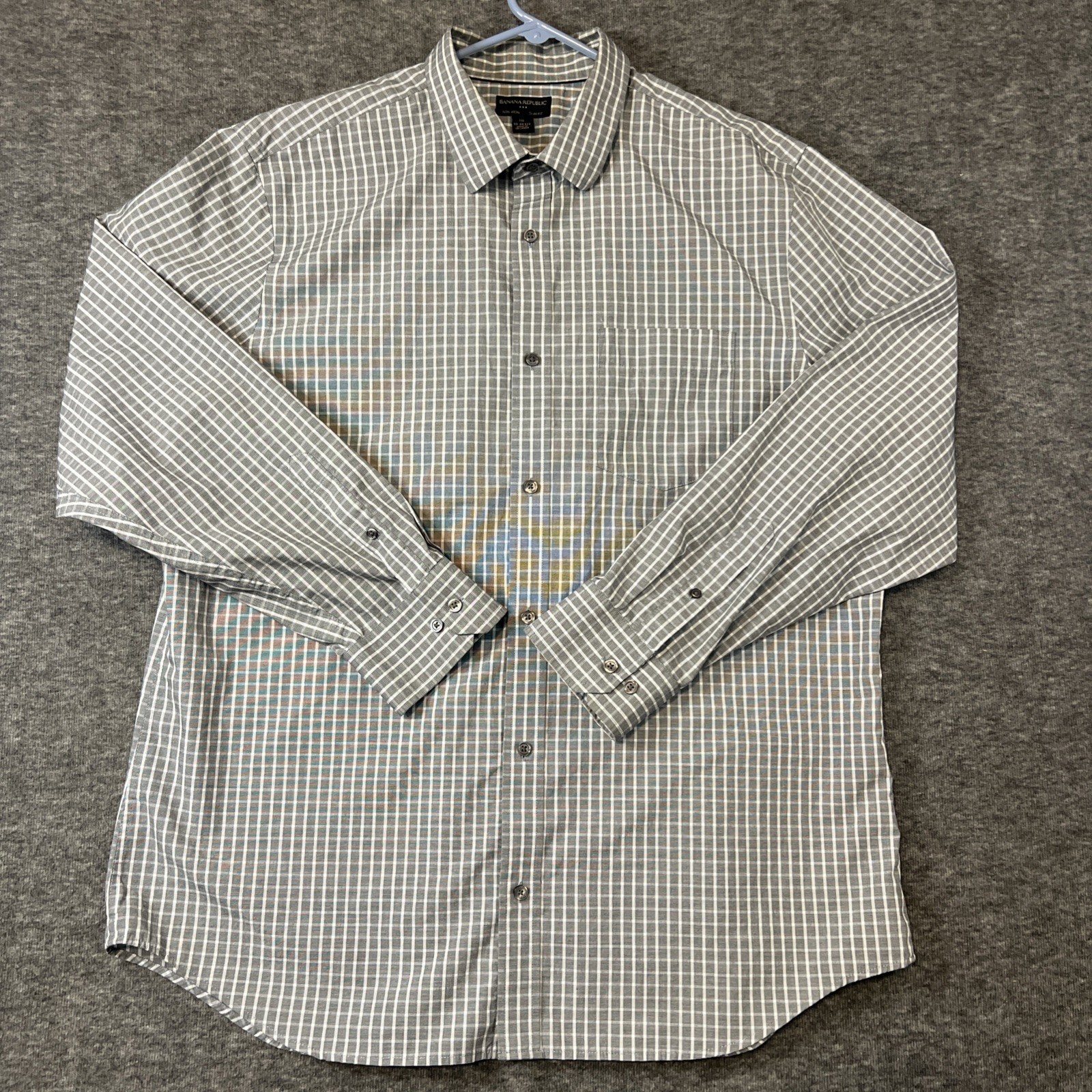 Banana Republic Shirt Mens XXL Slim Fit Gray Plaid Long Sleeve Button 18-18 1/2