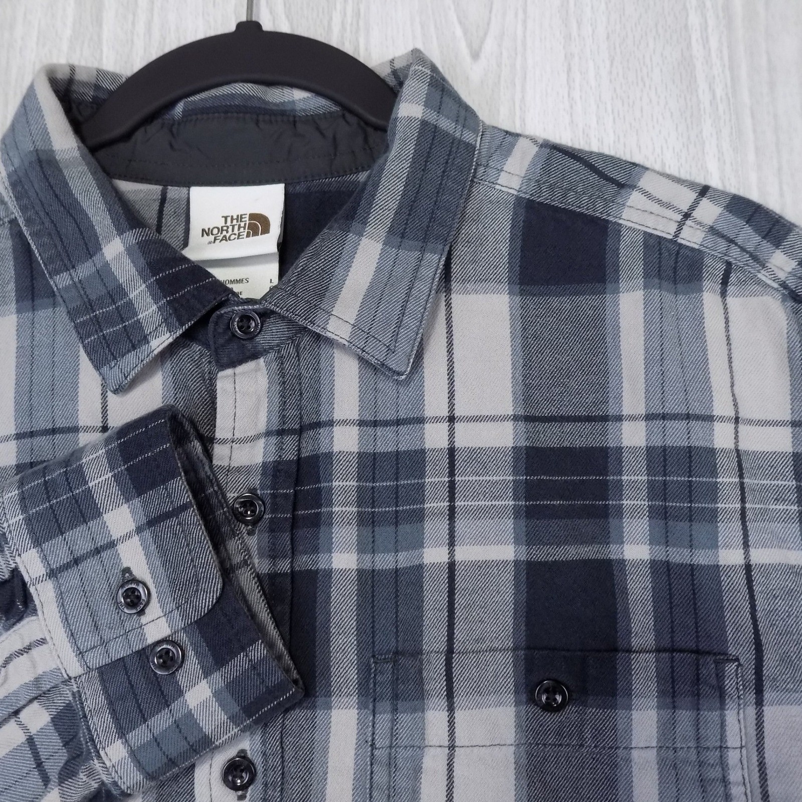 The North Face Mens L Gray Plaid Flannel Button Down Outdoor Gorpcore Comfort