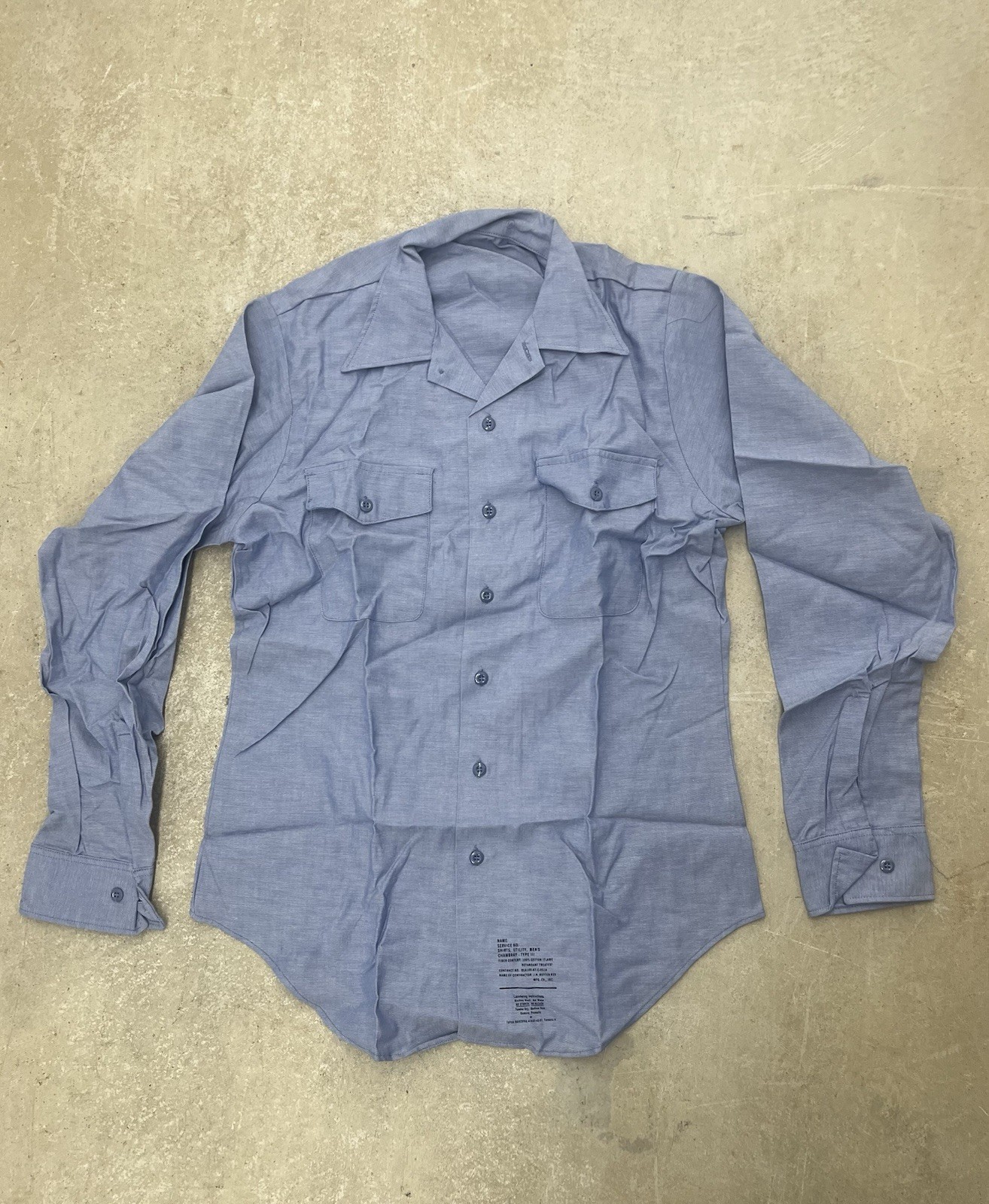 Original USN Chambray Work Shirt MED Naval Long Sleeve Utility Shirt US Navy