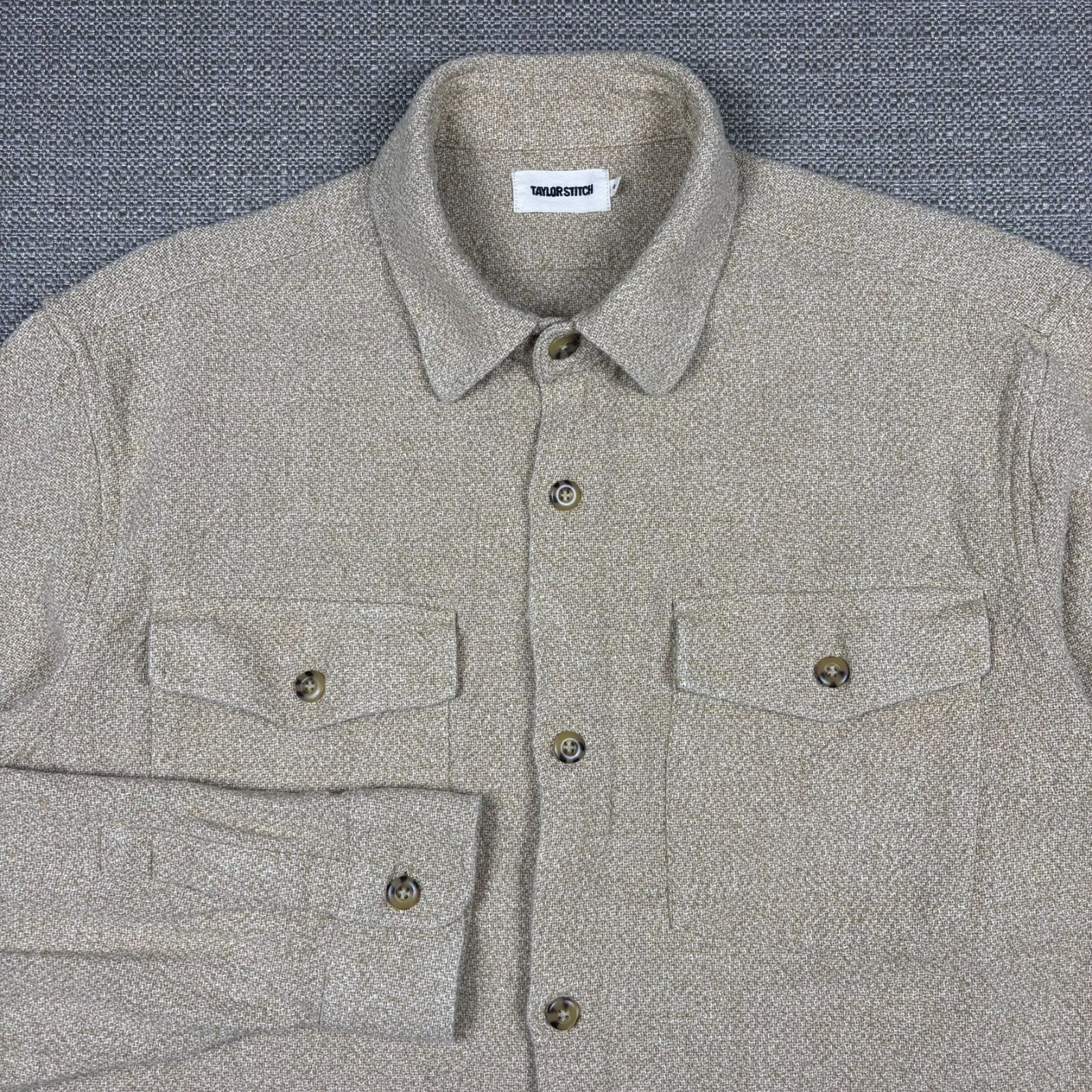 Taylor Stitch Mens Shirt Jacket 44 17 L XL Long Sleeve Solid Beige Pockets Linen