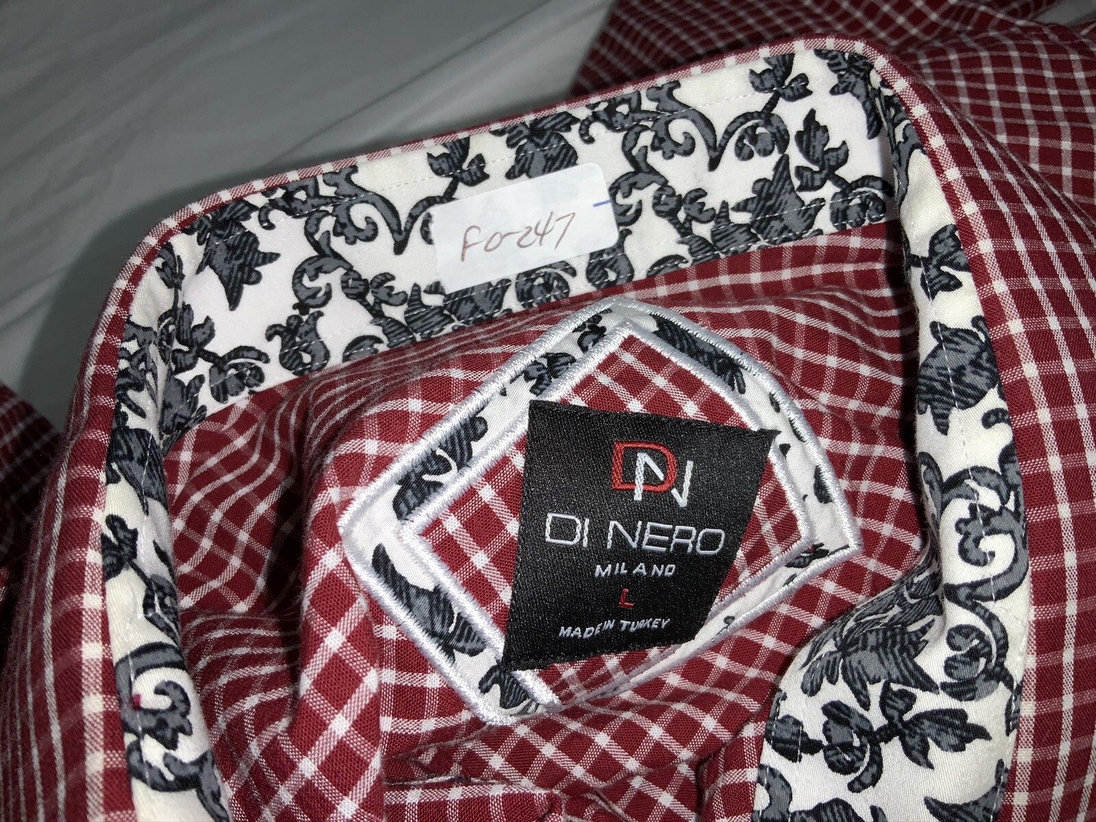 Di Nero Flip Cuff Shirt L Men Red Gingham Poly Cotton Turkey Floral YGI F0-247