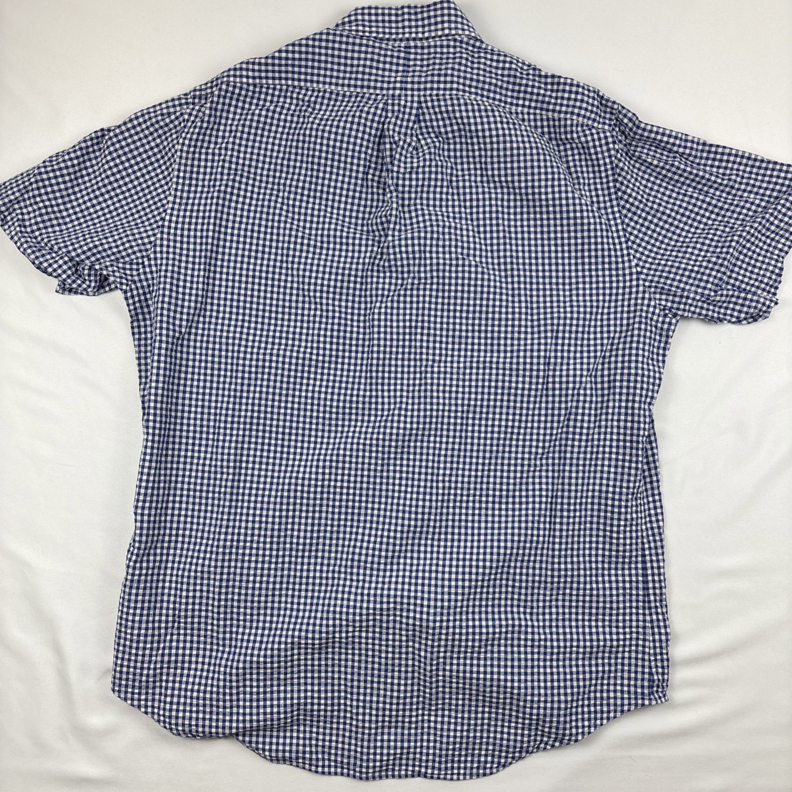 Polo Ralph Lauren Button Down Shirt Large Blue Gingham Seersucker Orange Pony