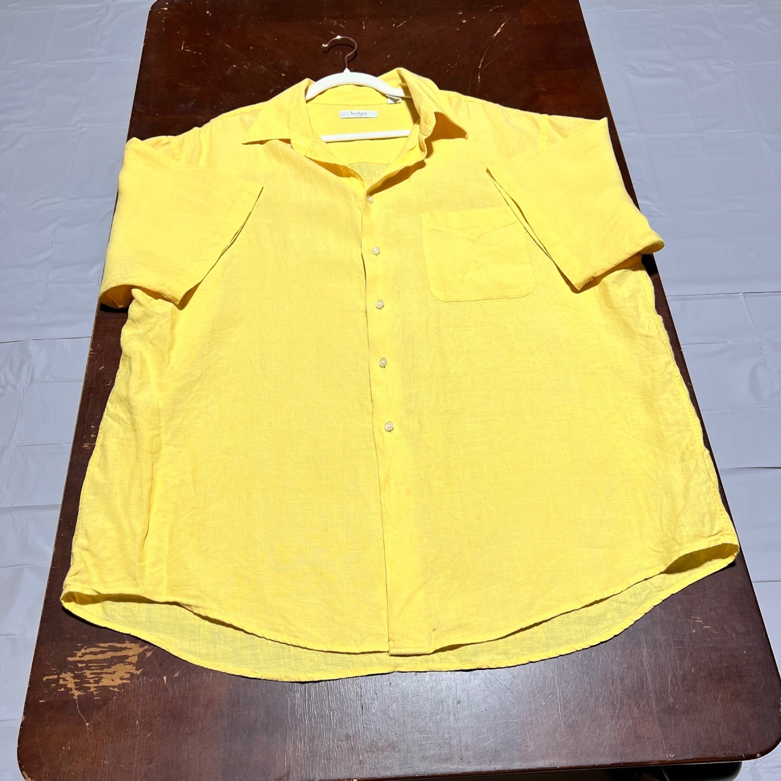 Turnbury Mens XL Yellow 100% Linen Short Sleeve Button Up Shirt Classic Fit