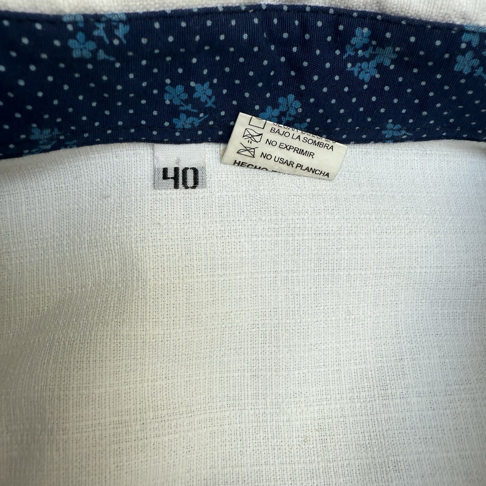 White Linen Casual Tuxedo Style Button Up Shirt Beach Wedding Mens 40 Medium