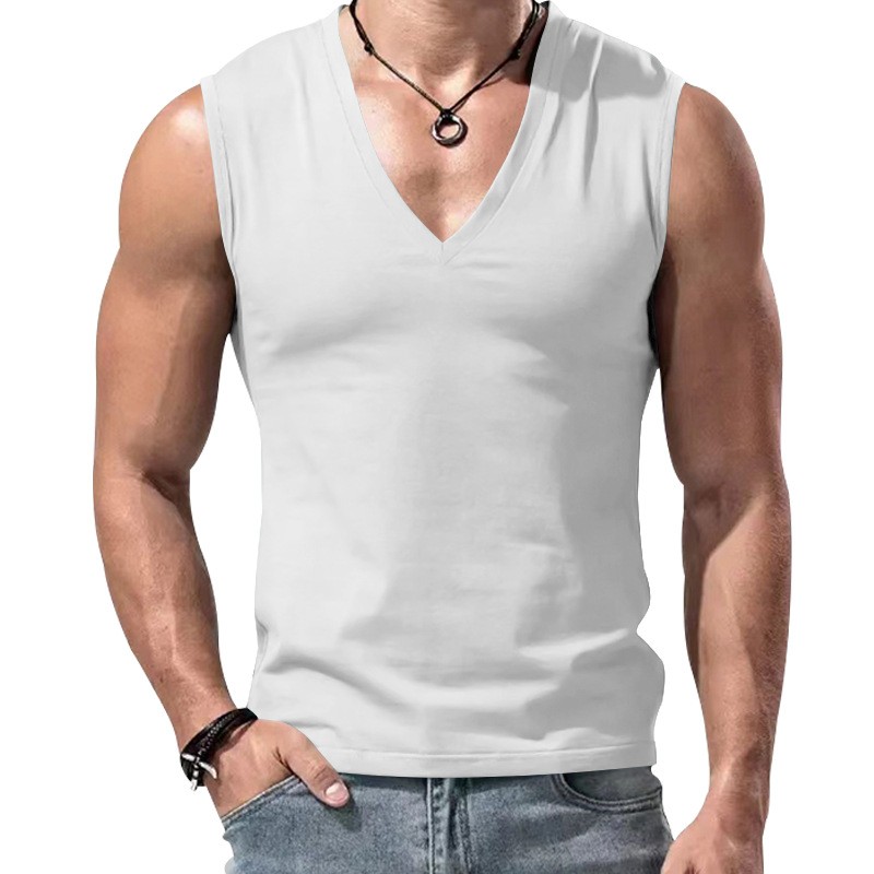 Summer solid color men’s loose tank top V-neck tank top minimalist casual