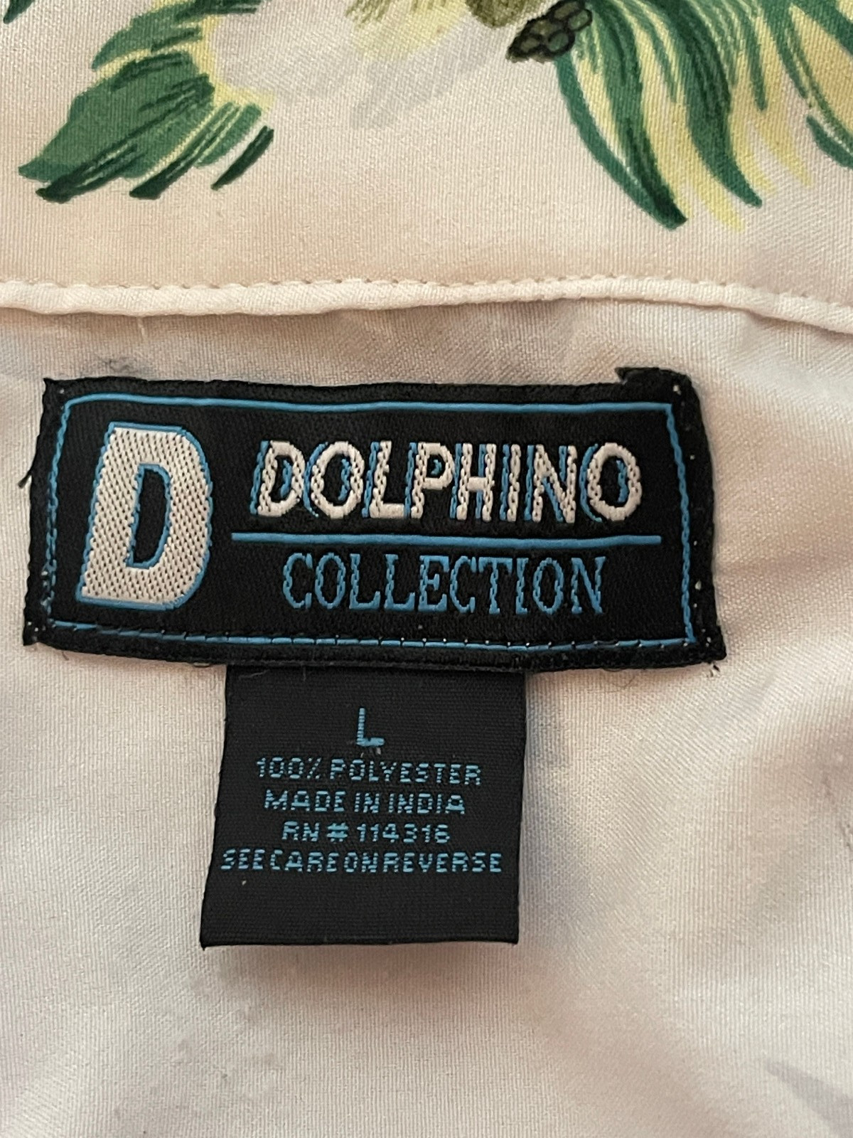 Dolphino Collection Mens Shirt Large Floral Leaves Side Slit Collared Hawaiian