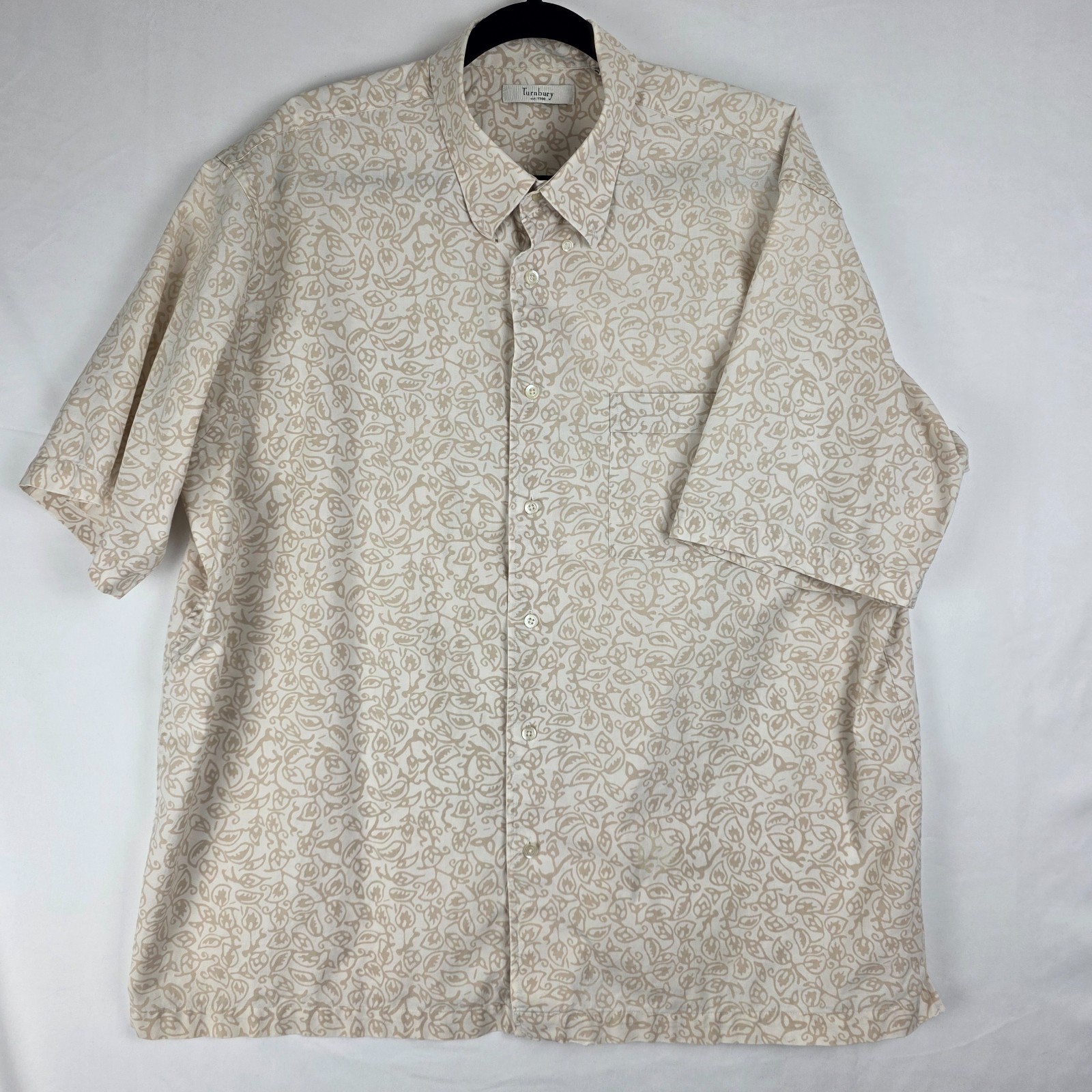 Turnbury Mens Subtle Hawaiian Print Short-Sleeve Shirt XL 100% Cotton Casual