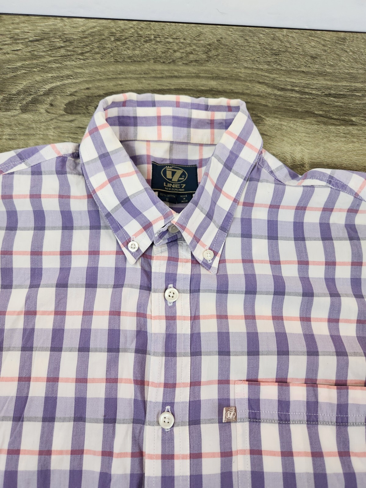 Line 7 New Zealand Shirt Men’s Small Purple Plaid Short Sleeve Preppy