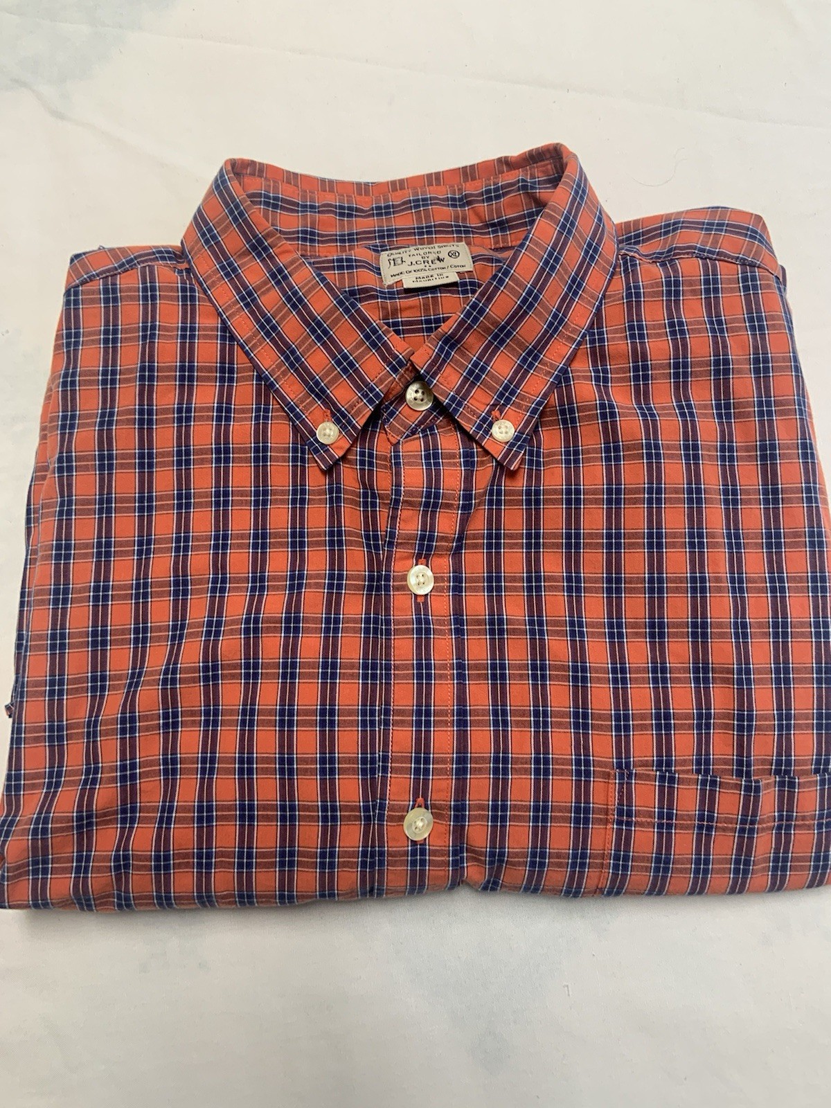 J Crew Shirt Men’s Orange Blue Check Cotton Button Down Sz XL