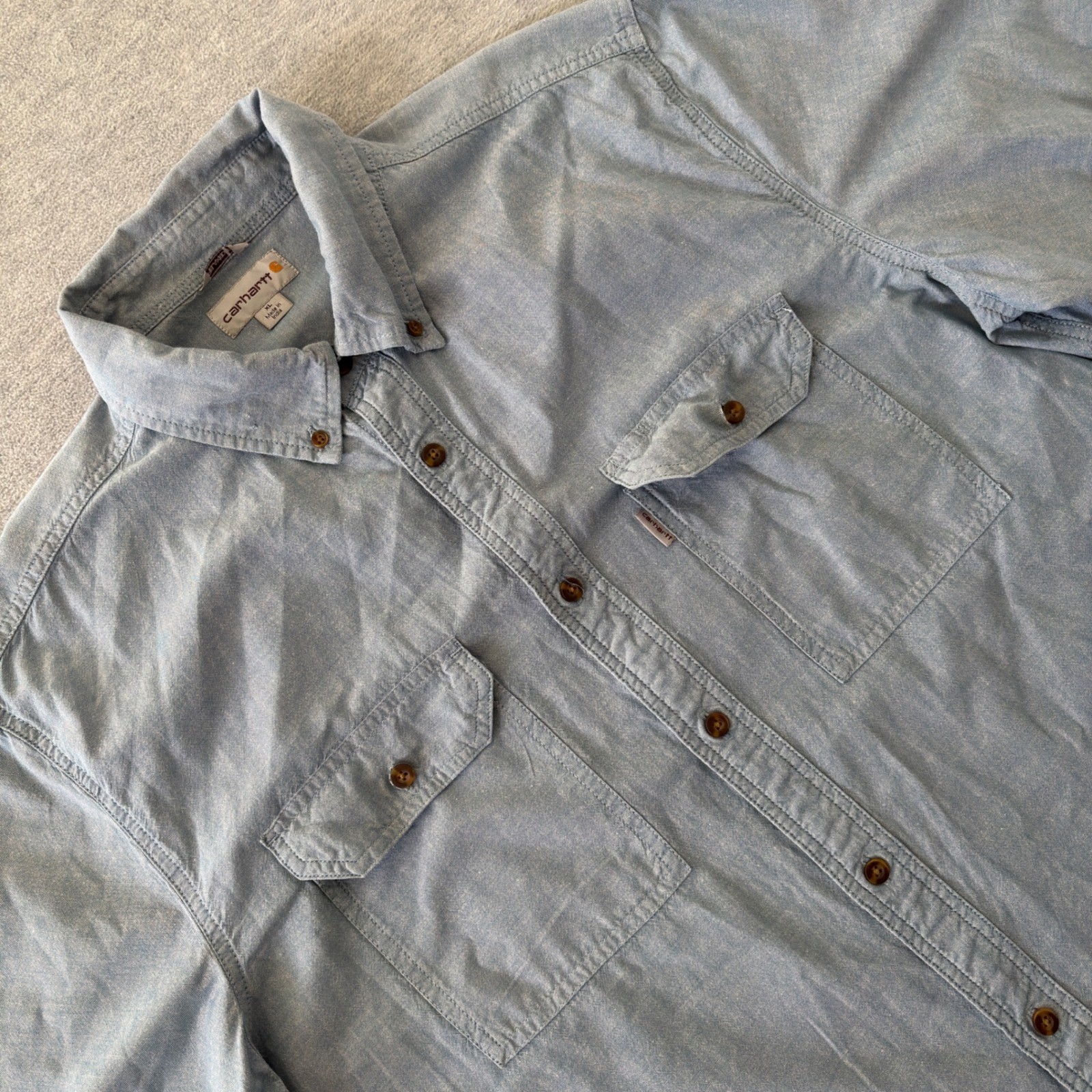 Carhartt Mens S200 CBL Chambray Short Sleeve Button Down Shirt Blue XL Regular