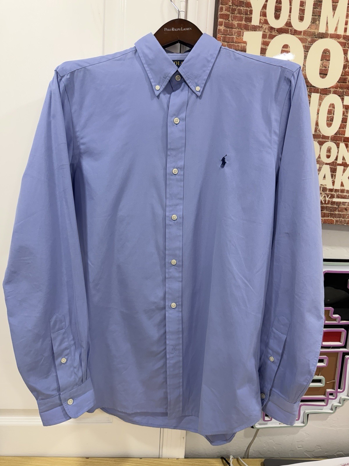 Polo Ralph Lauren Sueded 80s Shirt Classic Fit Blue Button Down M 15.5 34/35