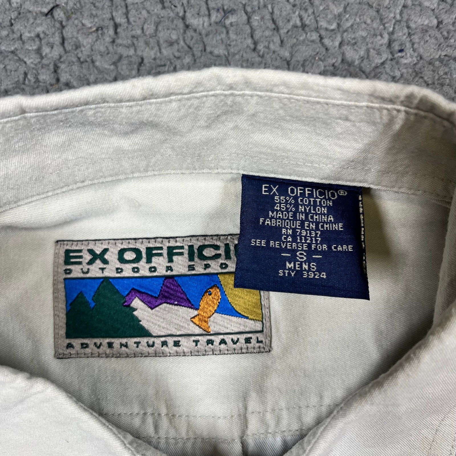 ExOfficio Mens Small Beige Adventure Travel Long Sleeve Fishing Hiking Shirt