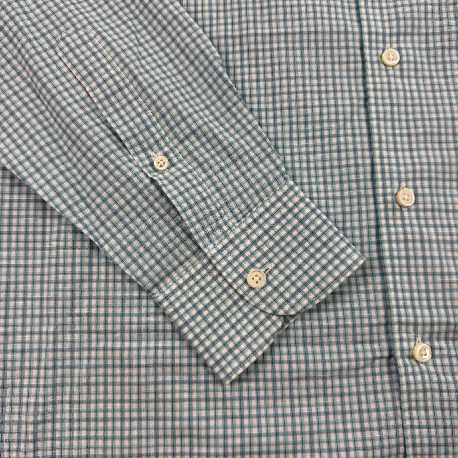 Ermenegildo Zegna Shirt Mens Medium Blue Check Cotton Long Sleeve Button Up