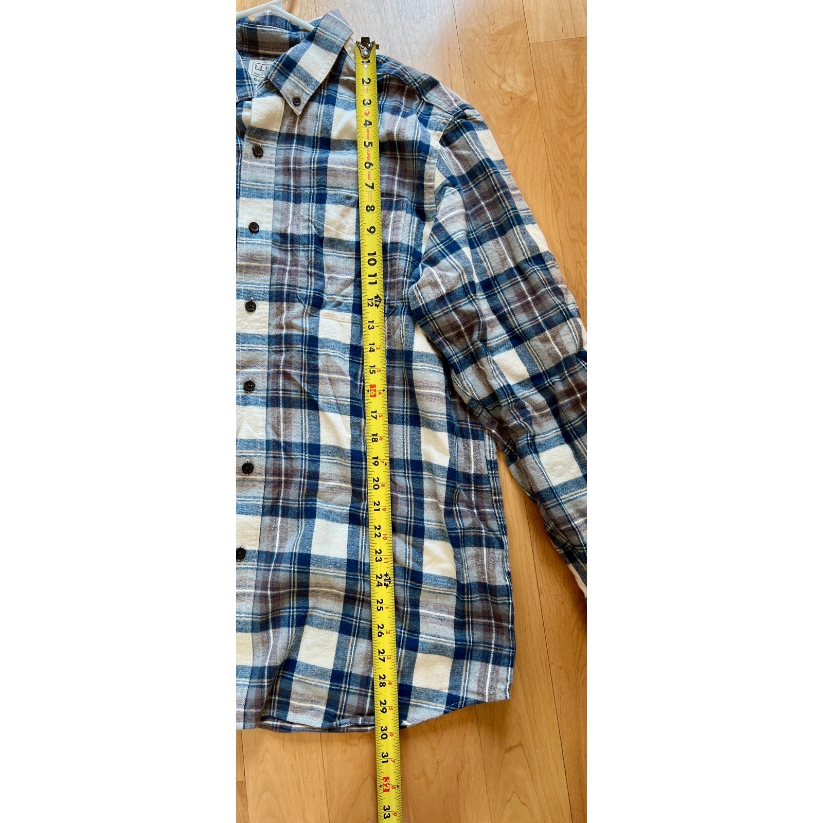 L.L. Bean Flannel Shirt Mens L Indigo Tartan Trad. Fit Cotton Button Down NWOT