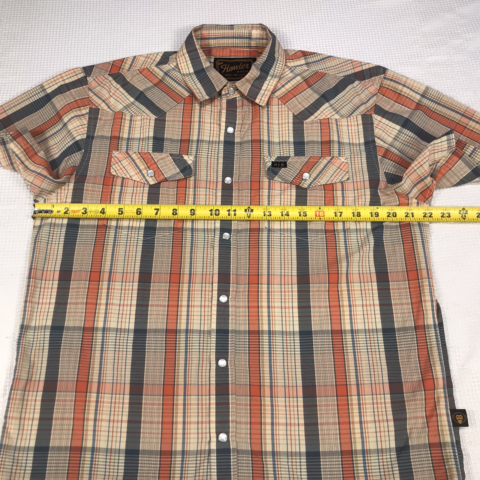 Howler Brothers H Bar B Pearl Snap Shirt Mens Medium Plaid Western Short Sleeve