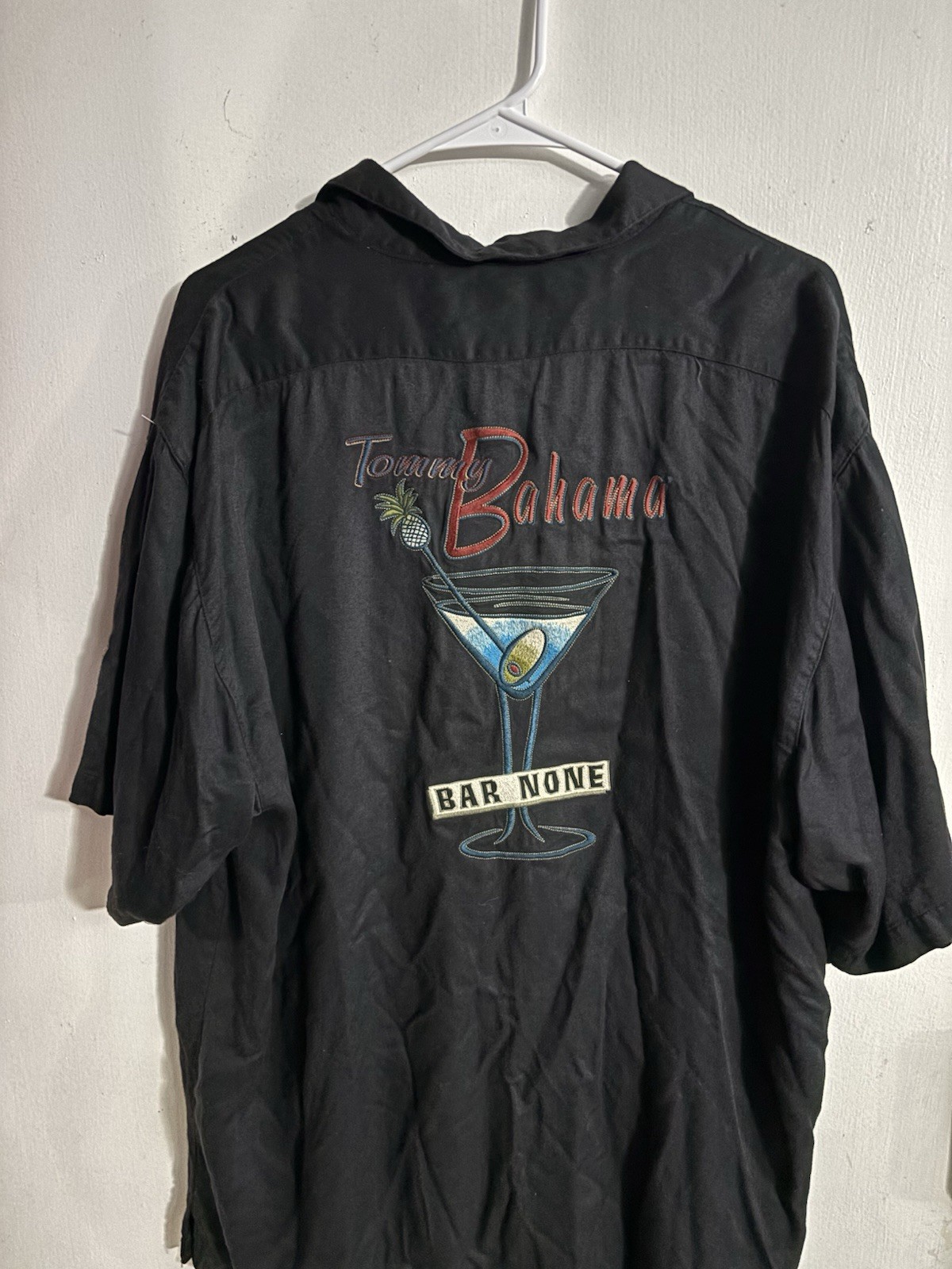 Tommy Bahama Bar None Martini Hawaiian Camp Shirt Embroidered Silk Black XL