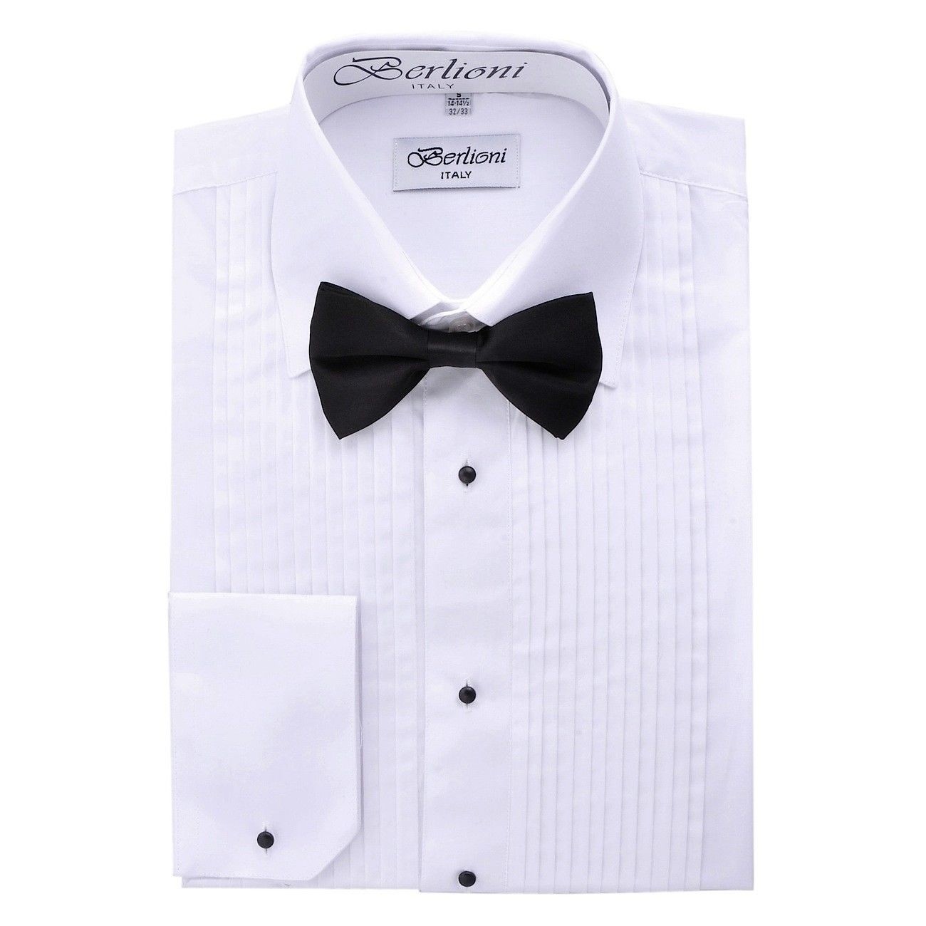 Berlioni Men’s Long Sleeve Tuxedo Laydown Collar W/ Bow-tie Dress Shirt White