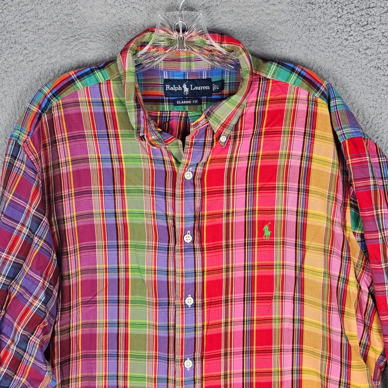 Ralph Lauren Button Down Mens L Multicolor Plaid Classic Fit Patchwork Style