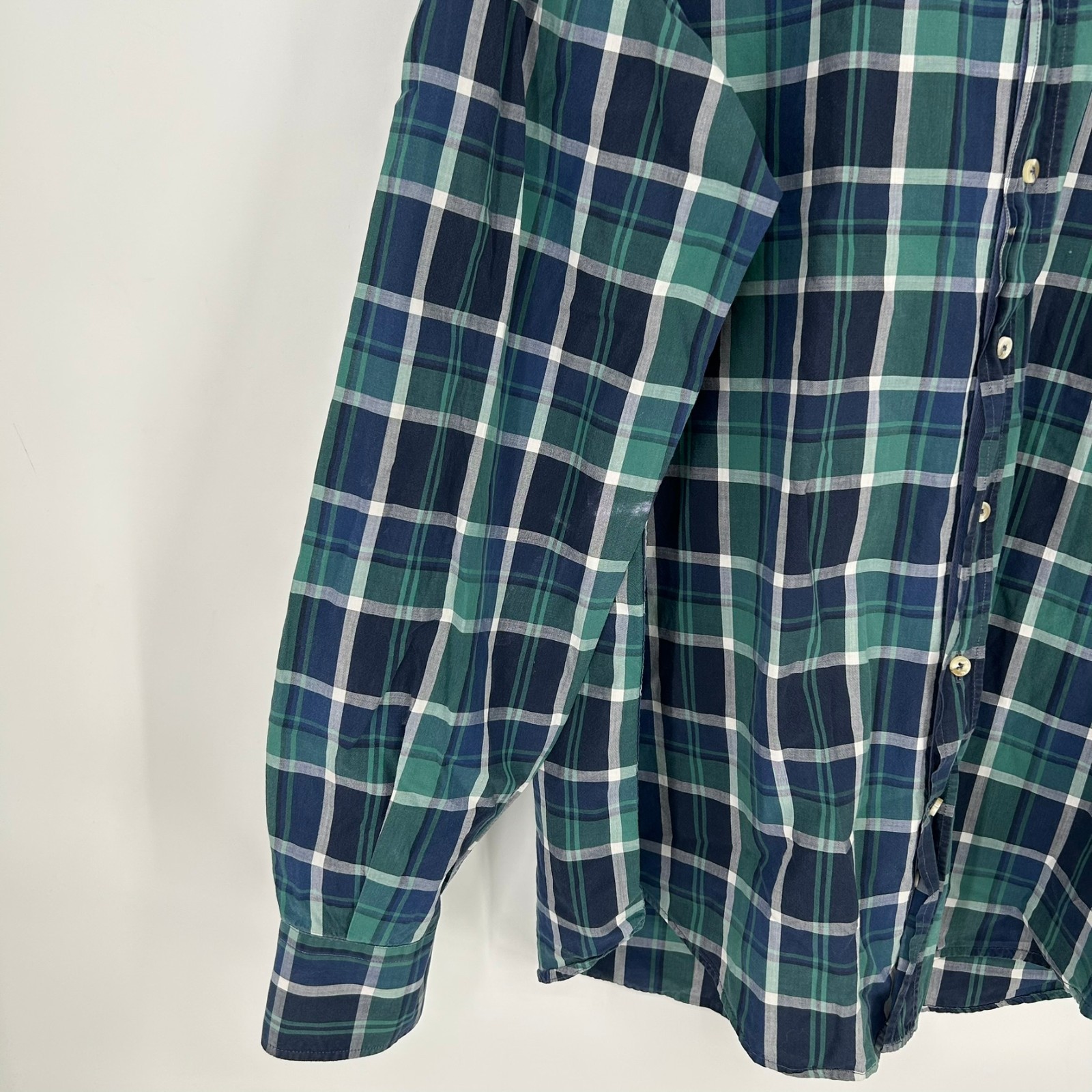 Carolina Herrera Dress Shirt Mens 16.5 Green Plaid Long Sleeve Button Down