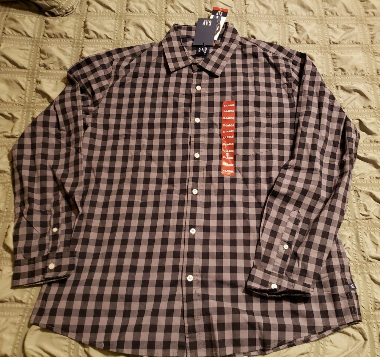 XL GAP Men’s Gray & Black Long Sleeve Button Up Woven Shirt Willow Plaid NEW