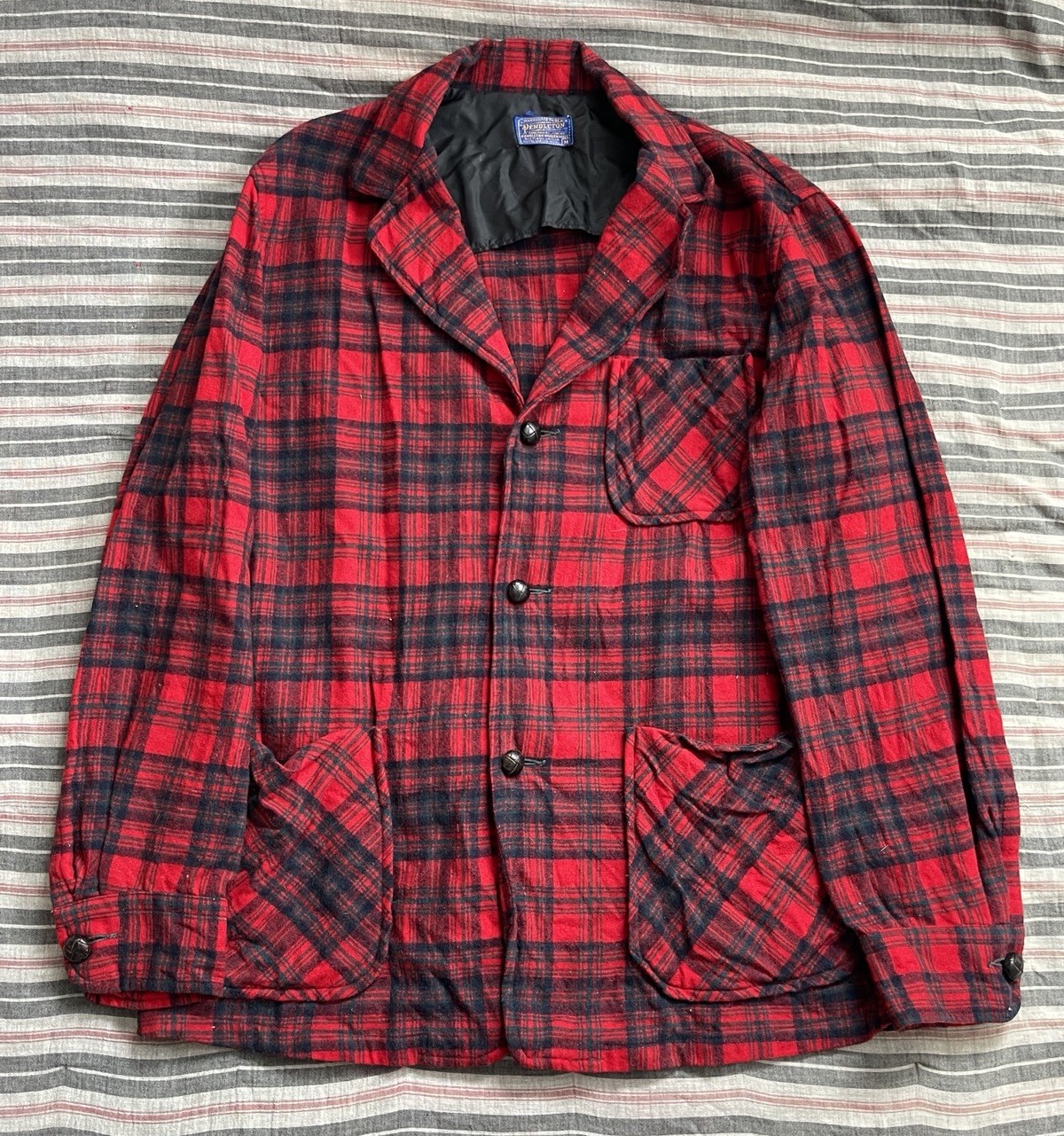 Vintage Pendleton Chore Blazer Shirt Flannel Red Plaid Medium Coat 60s Button Up