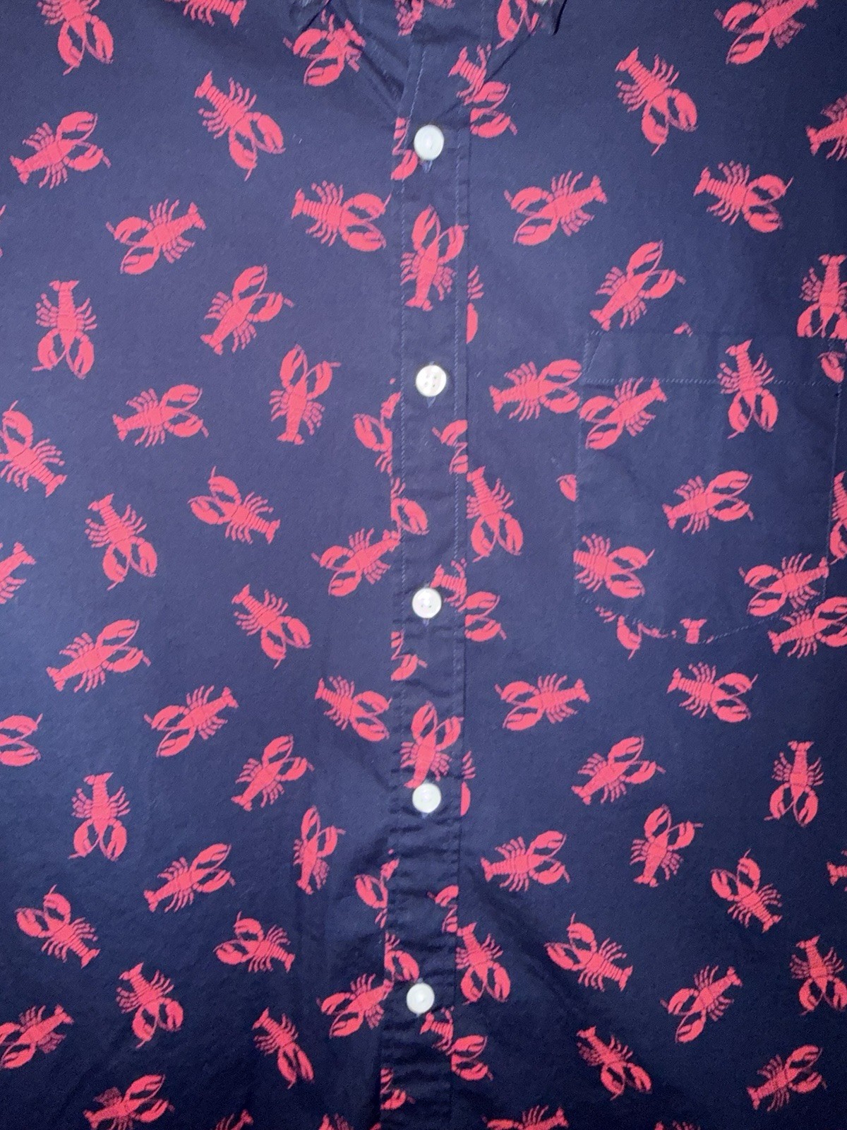 J.CREW Flex Washed Men’s L Slim Navy/Red Lobster Stretch Short Sleeve Button-Up