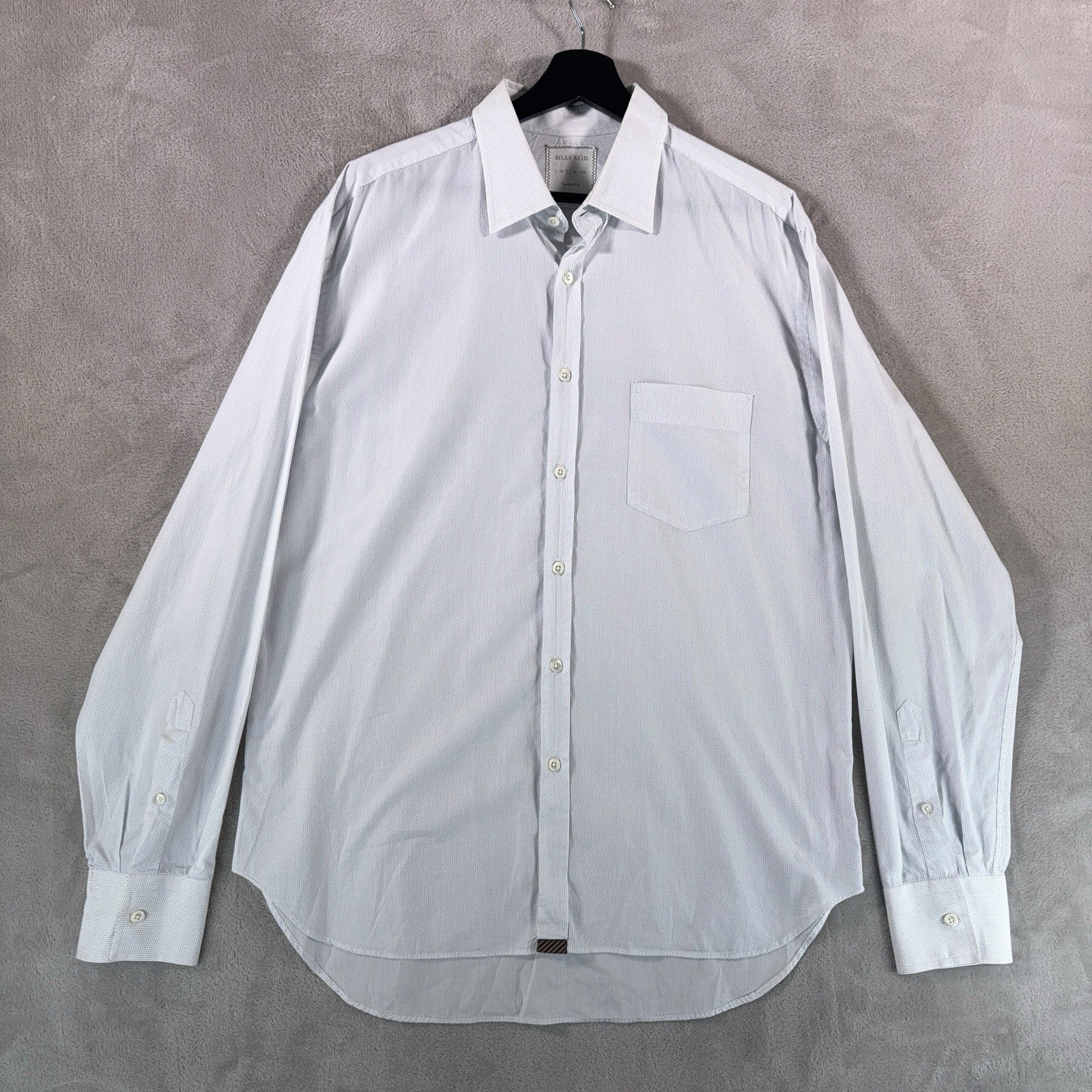 BILLY REID Standard Cut Button Down Shirt Mens Size Large White Micro Dot
