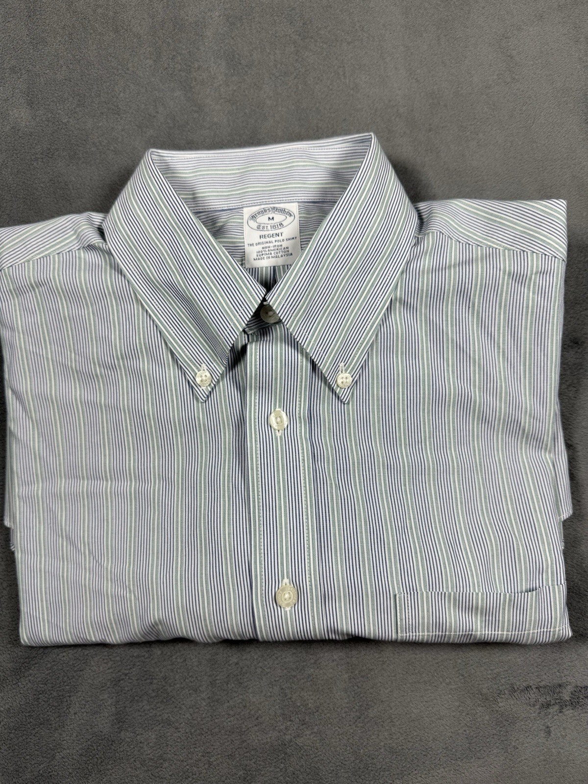 Brooks Brothers Regent Fit Non-Iron Dress Shirt Men’s Medium Blue Green Stripe