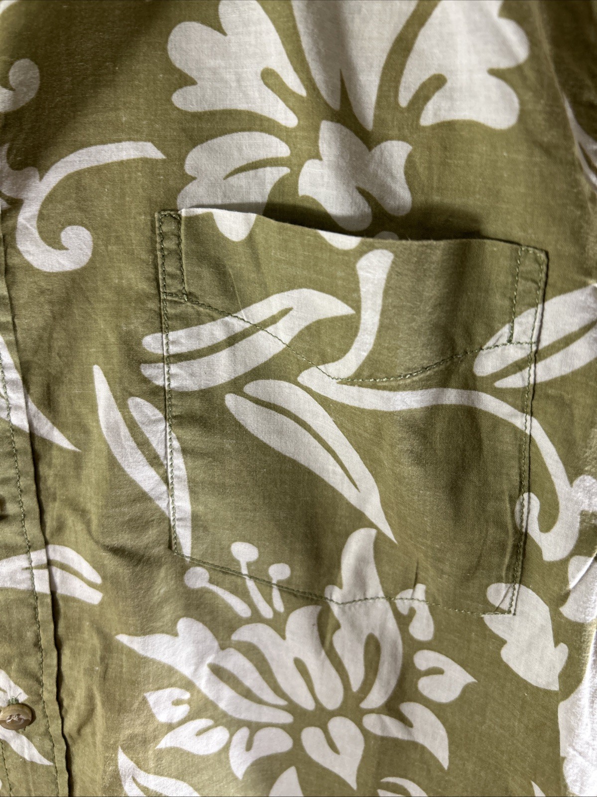 Reyn Spooner Hawaiian Shirt Green Floral Medium Cotton Vintage Free Shipping