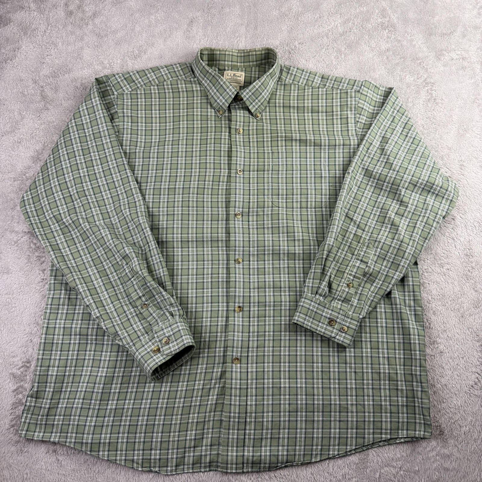 LL Bean Shirt Mens 2XL Green Plaid Cotton Traditional Fit Heritage Old Money