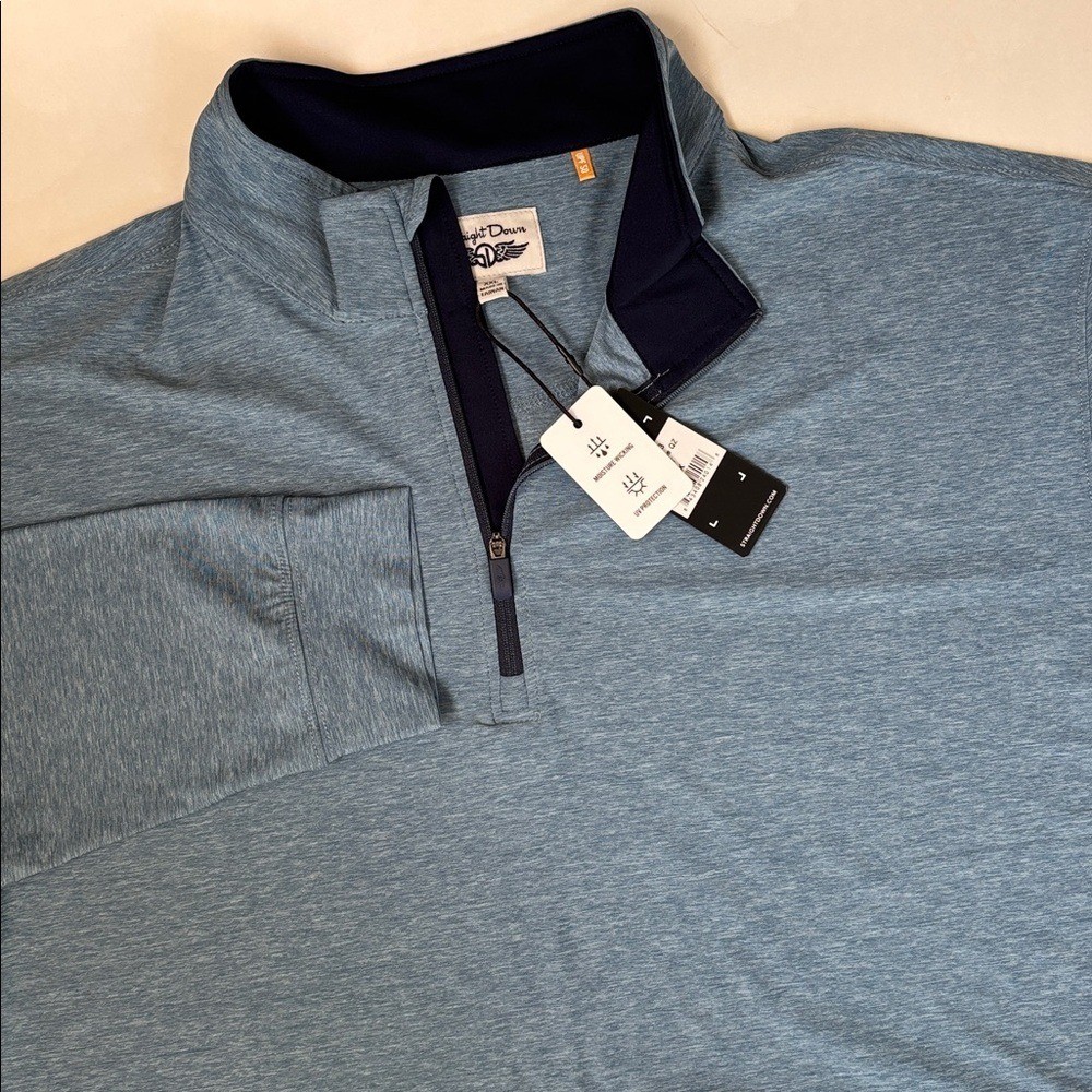 Straight Down Oceanside 1/4 Zip Performance Golf UV Protection Blue Mens XXL