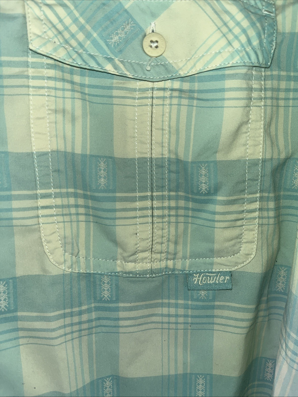 Howler Brothers Shirt Mens Medium Green Blue Plaid Nylon Blend Vented Fishing