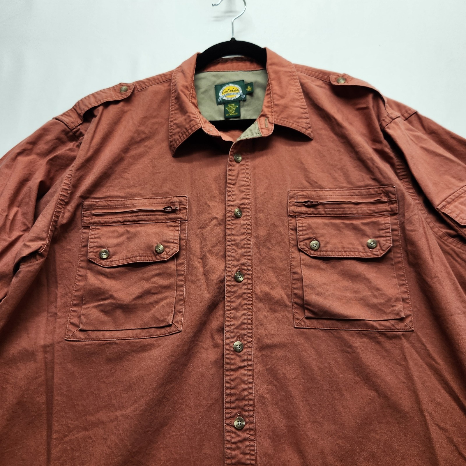 ⭐️Vintage Cabelas Safari Field Shirt XL Tall Rust 100% Cotton Rugged Gorpcore