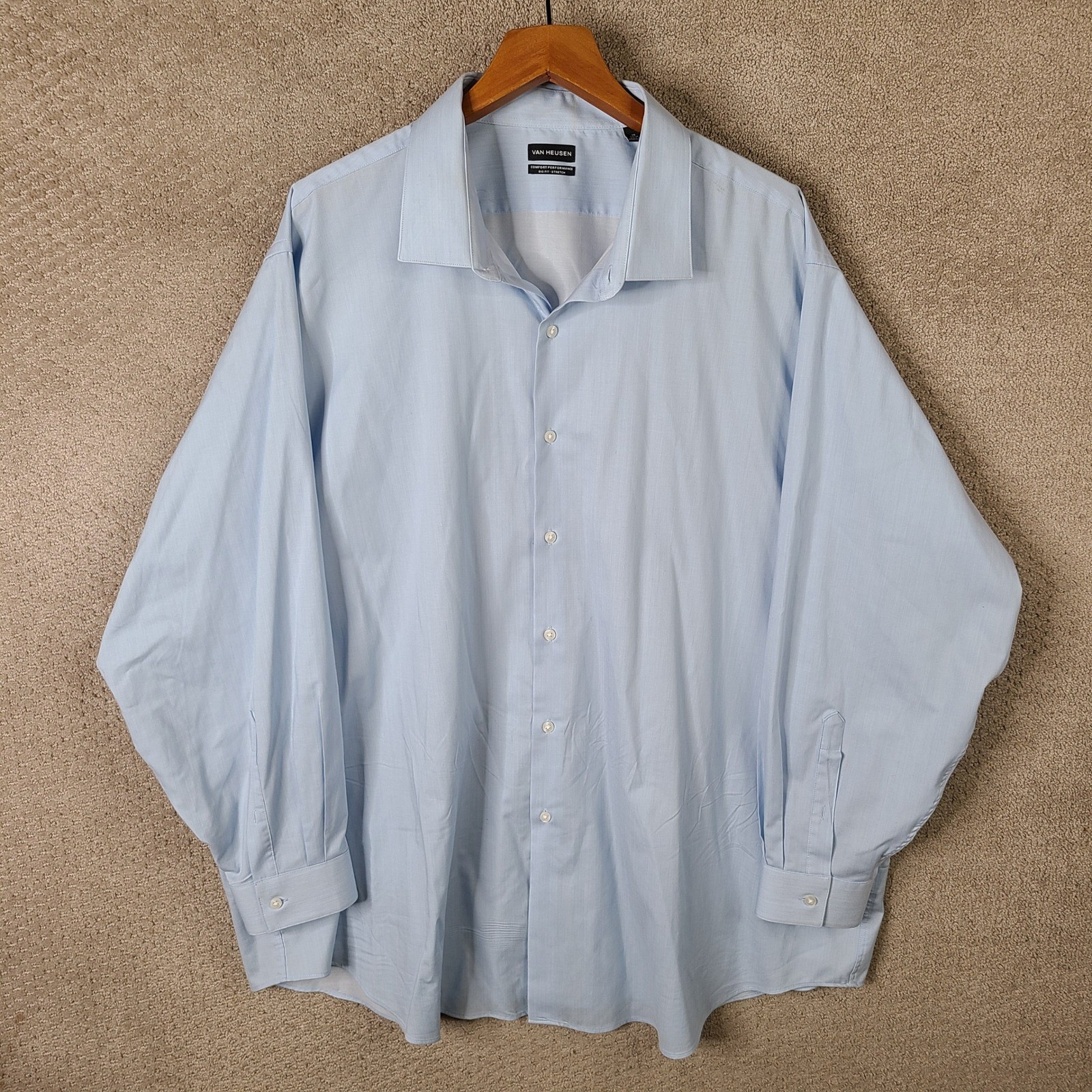 Van Heusen Shirt Mens 20 34/35 Blue Big Fit Stretch Button Down Lyocell Casual