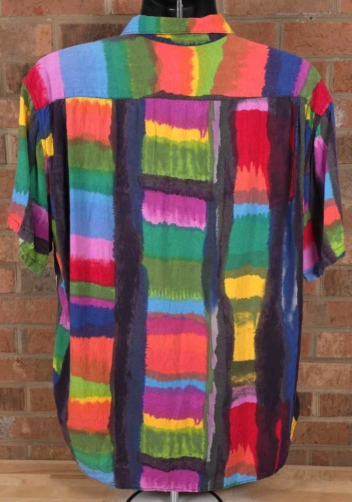 Vintage Jams World Hawaiian Shirt Mens L Geometric Abstract Painting Art Print
