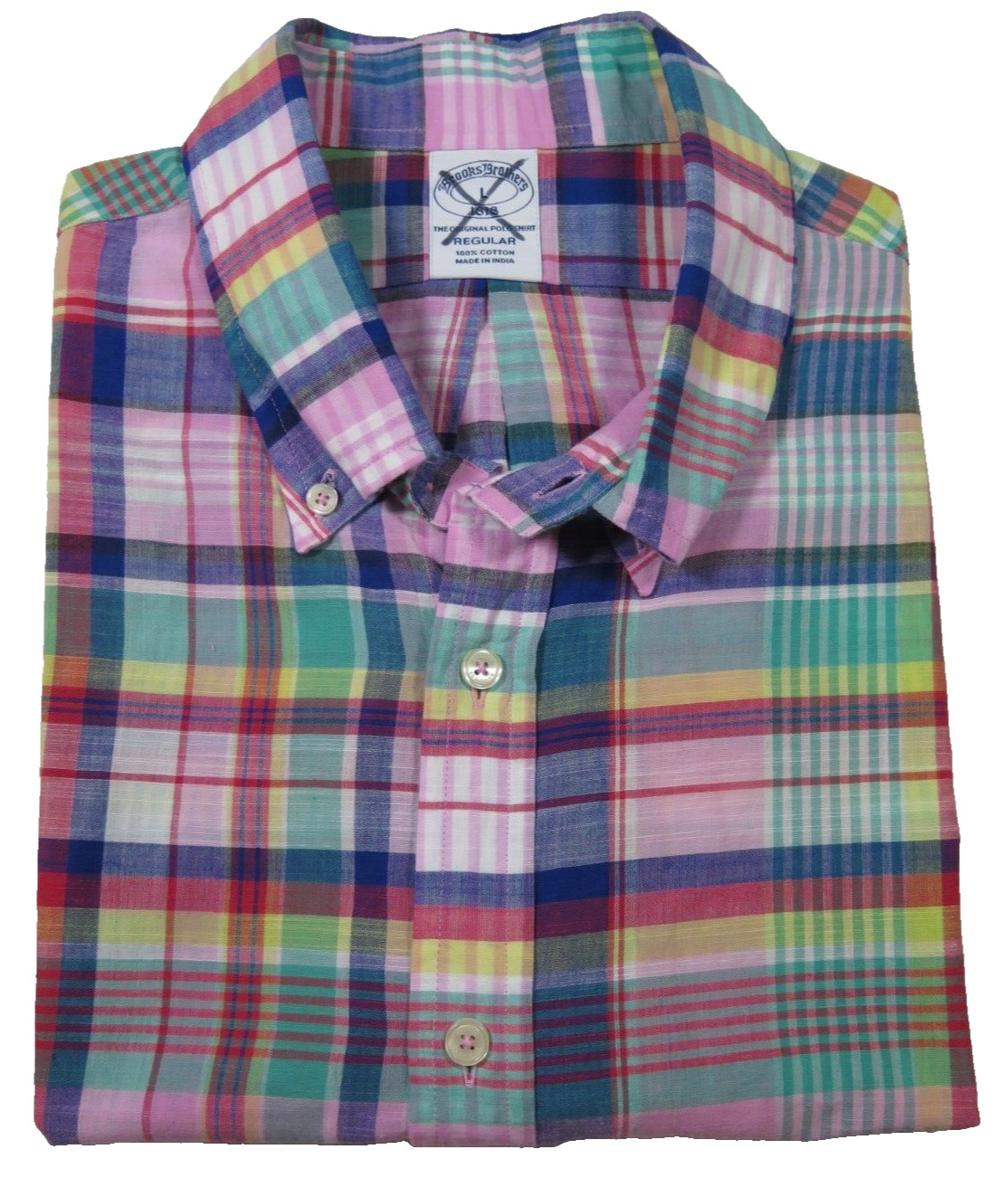 Brooks Brothers Mens Pure Cotton Colorful Checks Plaids Casual Shirt Large EUC