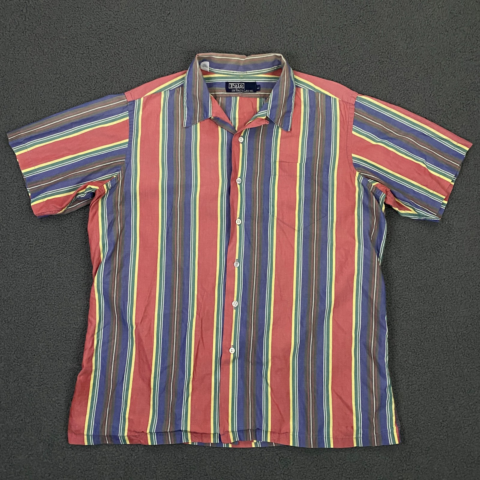 Vintage 90s Polo Ralph Lauren Shirt Mens Large Striped Camp Loop Collar Boxy
