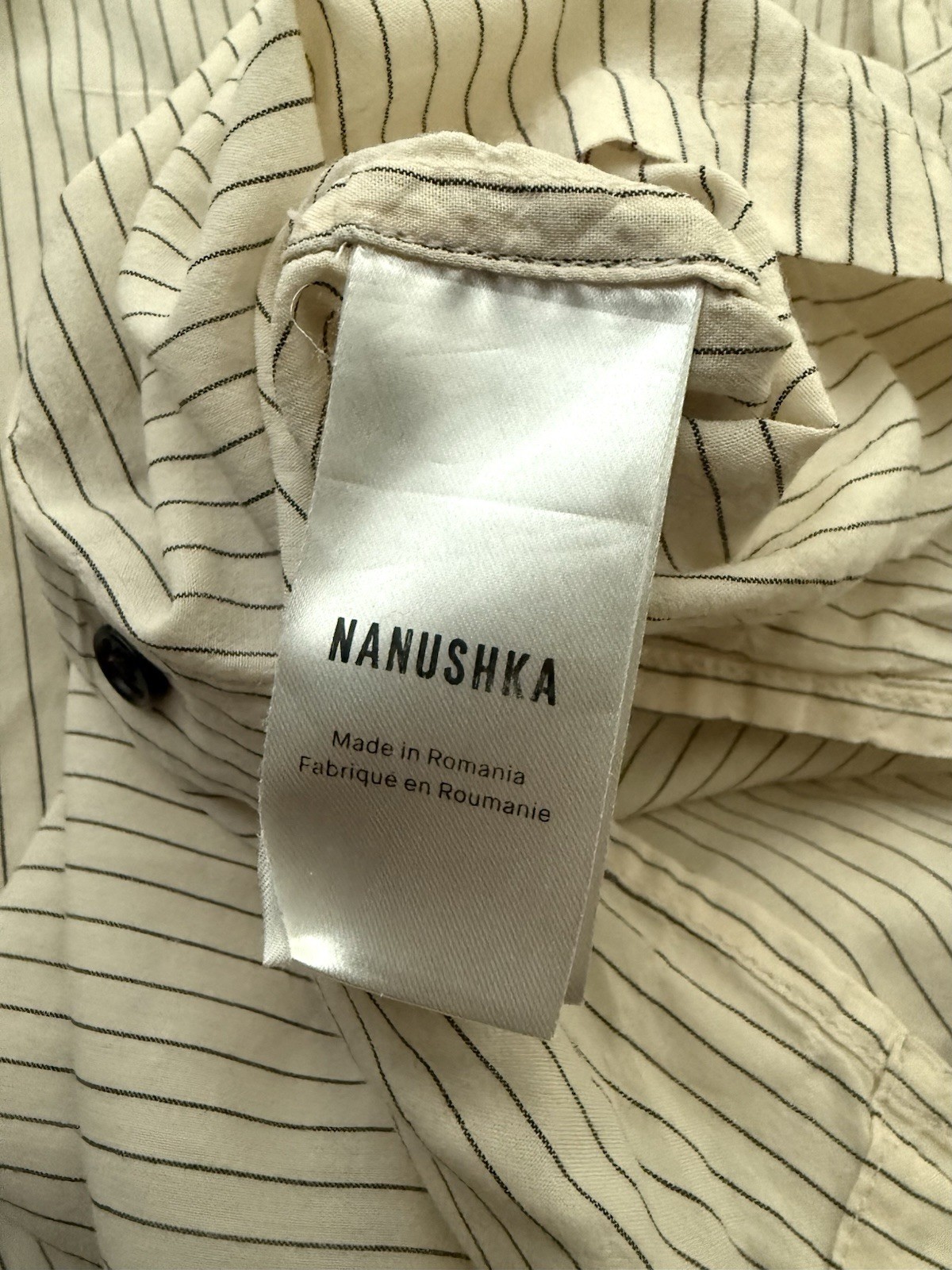 Nanushka Short Sleeve Button-Up Shirt – XS – Pale Yellow Pinstripe