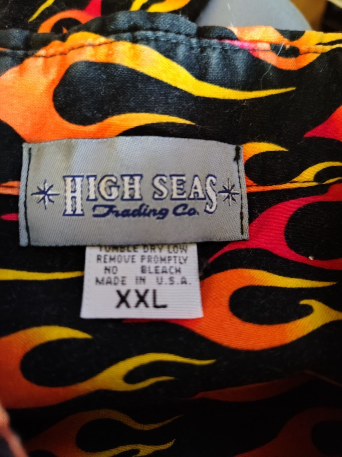 High Seas Trading Co Mens Flame Print Button-Up Shirt XXL 100% Cotton Made-USA