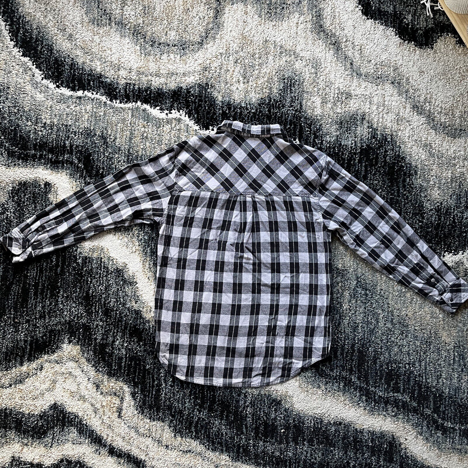 LA Police Gear Lightweight Flannel Black Grey Men’s L Cotton Rayon Snap Button