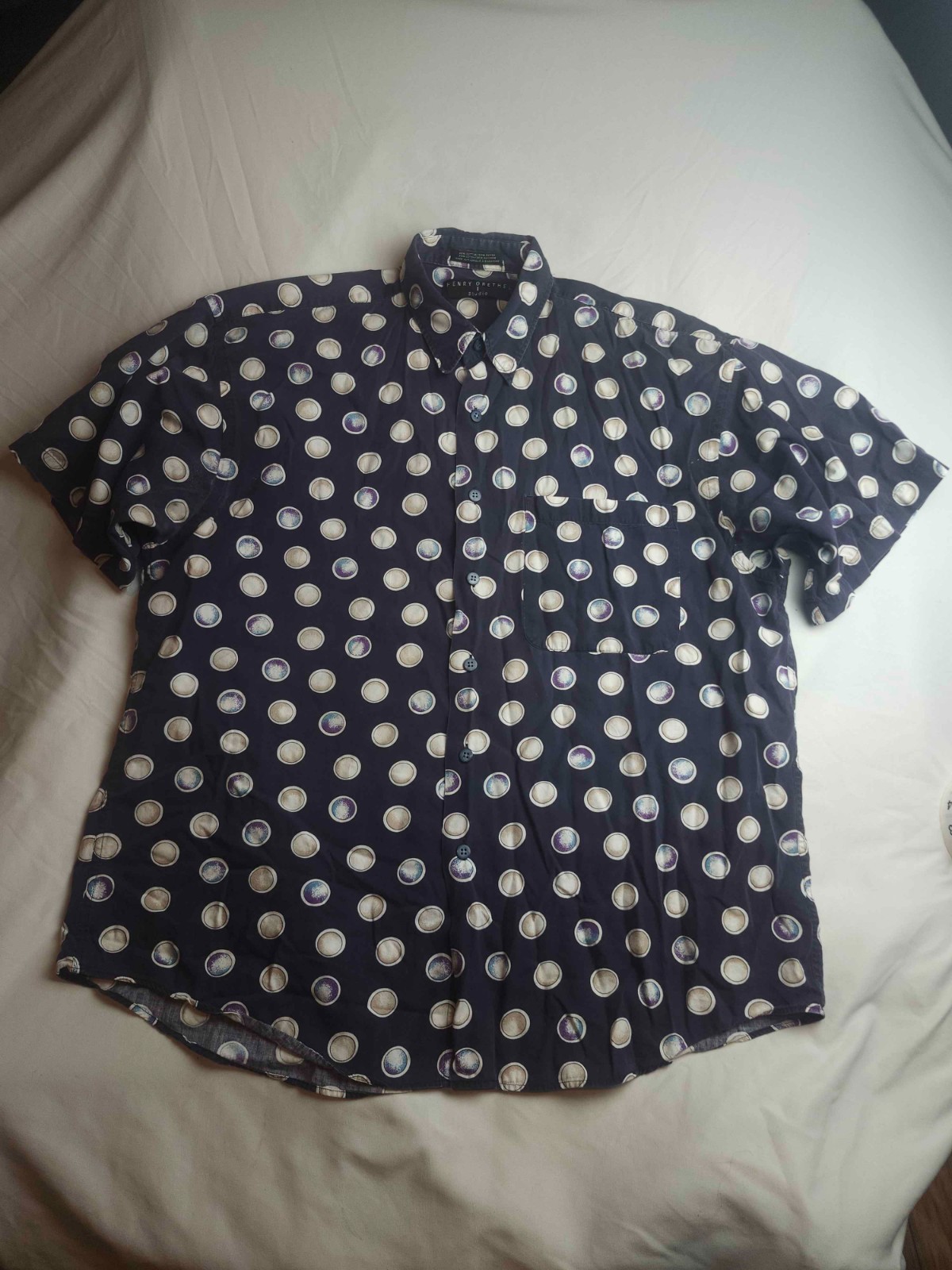Vintage 90s Henry Grethel Button Up Shirt Men L Polka Dot Classic Coastal Resort