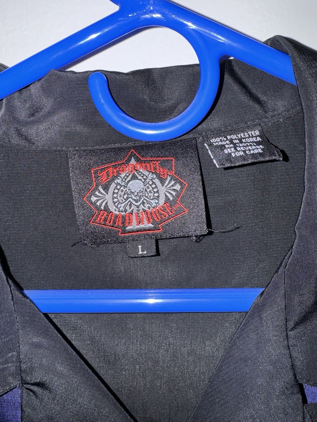 Dragonfly Shirt Mens Biker Motorcycle BLUE FLAMES Short Sleeve Button L Large