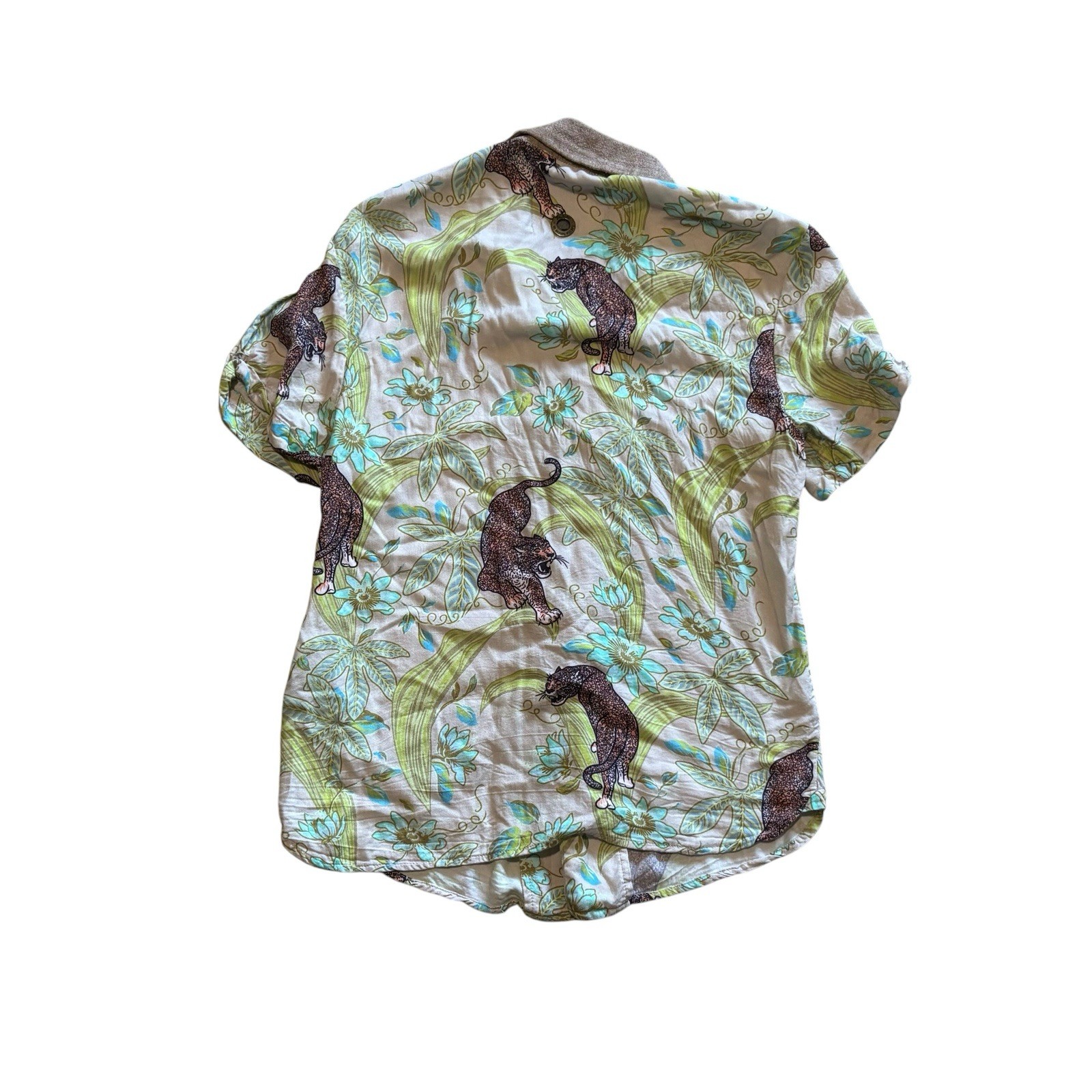 Tombolo Lurking Jaguar Short Sleeve Shirt Men’s Size X-Small In Beige Green