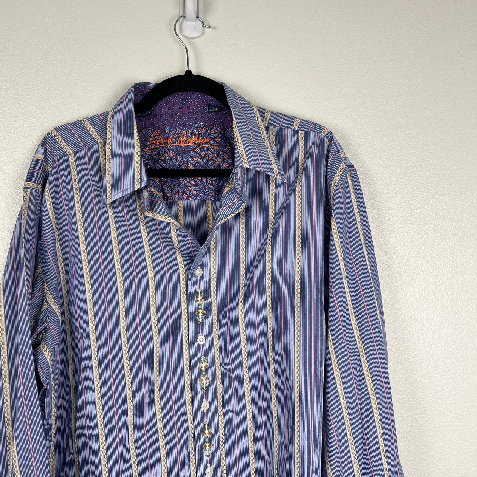 Robert Graham Men’s Embroidered Flip Cuff Button Up Sz XL