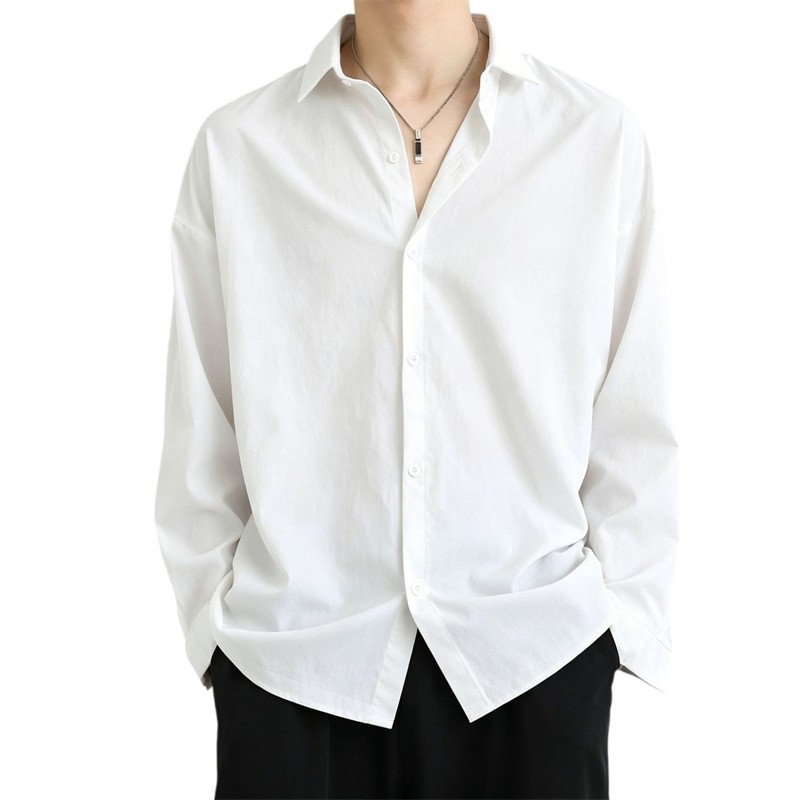 Men Solid Thin Shirt Draped Casual Business Summer Daily Commute Blouse
